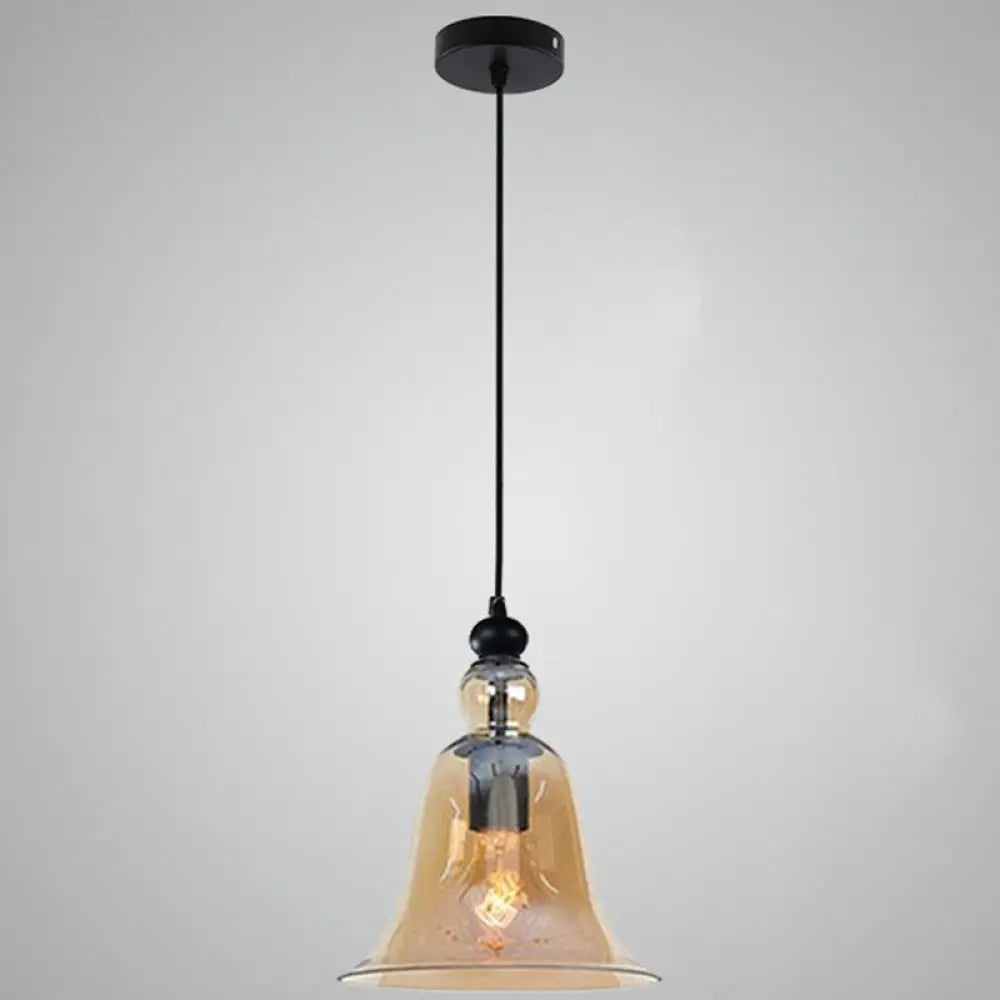 Industrial Style Bell Pendant Light Fixture - Ideal For Restaurants Glass Hanging Amber