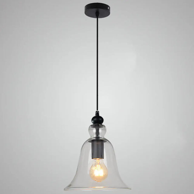 Industrial Style Bell Pendant Light Fixture - Ideal For Restaurants Glass Hanging Clear