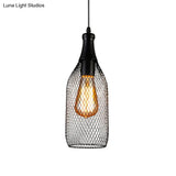 Industrial Style Black Iron Pendant Lamp With Mesh Bottle Design