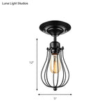 Industrial Style Black Metal Ceiling Lamp - Bulb - Shaped Semi - Flush Mount Light For Dining Room