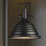 1 Bulb Black Pendant Light With Metallic Ripple Shade - Industrial Style Hanging Lamp Frosted
