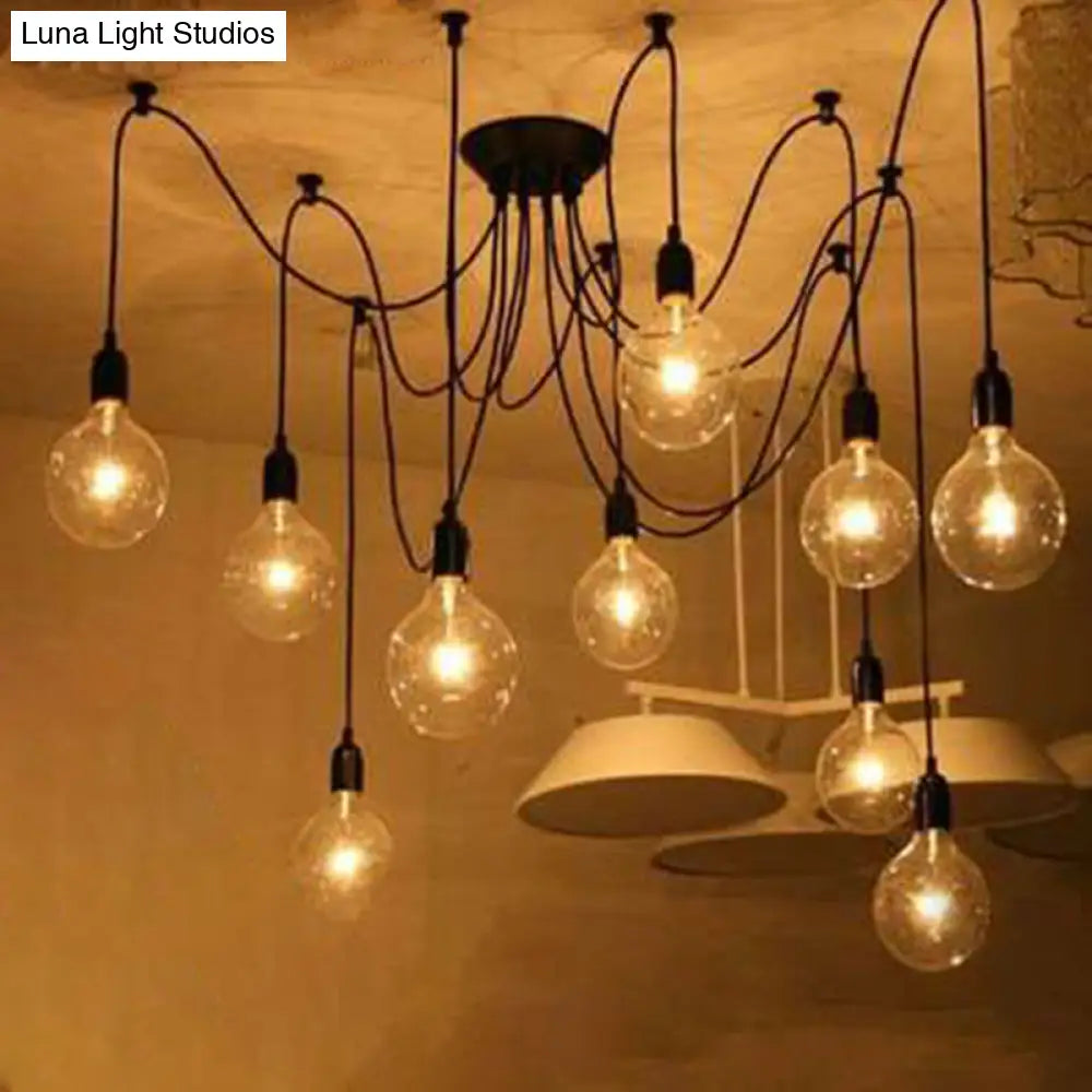 Industrial Style Black Spider Shape Pendant Lamp With Multi Light Edison Bulb - Perfect For Living