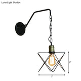 Industrial Style Black Triangle Globe Cage Sconce For Coffee Shop Wall Mount