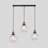 Industrial Style Brass Pendant Light Kit With 3-Light Round/Barn/Admix Design Clear Glass Hanging