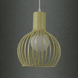 Industrial Style Metal Hanging Lamp For Dining Room - Dome Caged Ceiling Light In White/Beige 1 Bulb