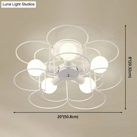 Industrial Style Ceiling Light: 5 - Bulb Flush Mount Fixture With Iron Frame Lampshade - Dining