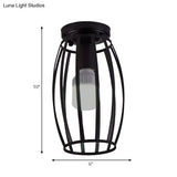 Industrial Style Ceiling Mounted Light With Oval Cage Metallic Shade - 1 Head Bedroom Flush Mount