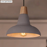 Industrial Style Cement And Wood Pendant Light With Grey/White Bowl Shade
