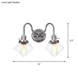 Industrial Style Chrome Wall Sconce With Clear Glass Globe/Cone Wavy Arm - 2 Light Kit For Corridor