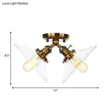 Industrial Style Clear Glass Semi Flush Mount Ceiling Light With 2 Lights For Conical Restaurants