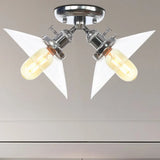 Industrial Style Clear Glass Semi Flush Mount Ceiling Light With 2 Lights For Conical Restaurants