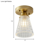 Industrial-Style Cone Glass Ceiling Light - Single Bulb Semi Flush Mount Fixture In Brass With Clear