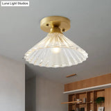 Industrial-Style Cone Glass Ceiling Light - Single Bulb Semi Flush Mount Fixture In Brass With Clear