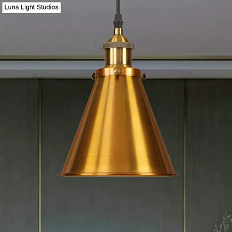 Industrial Style Cone-Shaped Hanging Pendant Lamp - Black/Brass Iron Ideal For Dining Room Lighting