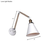Industrial Style Conical Wall Light Fixture With Adjustable Arm - Metal And Rope Construction 1 Head