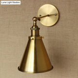 Industrial Style Conical Wall Mount Light For Living Room - Metallic Brass/Bronze Finish