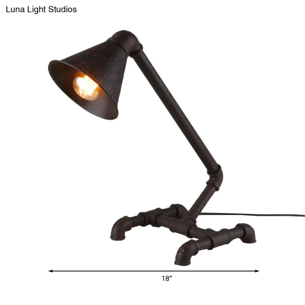 Industrial Style Dark Rust Conical Table Light With Metallic Base - Perfect For Bedroom