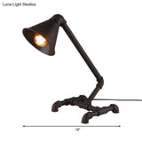 Industrial Style Dark Rust Conical Table Light With Metallic Base - Perfect For Bedroom