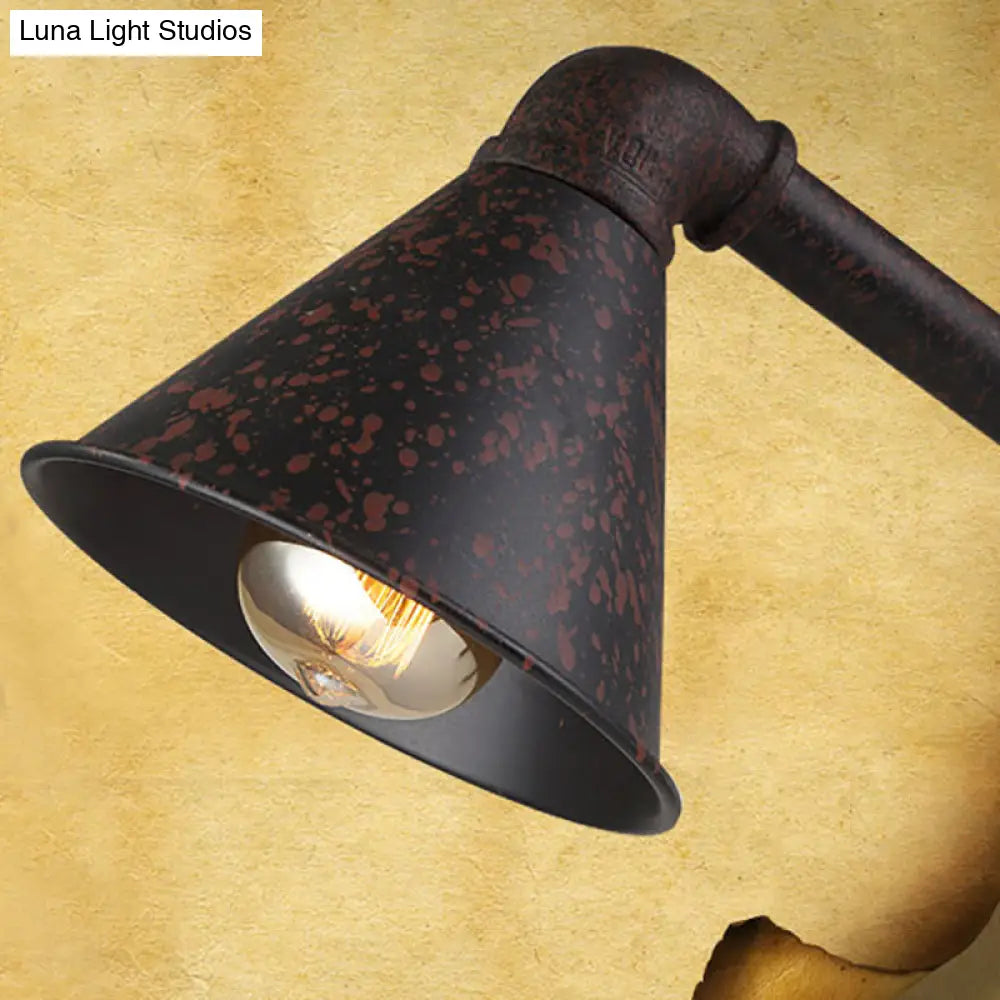 Industrial Style Dark Rust Conical Table Light With Metallic Base - Perfect For Bedroom