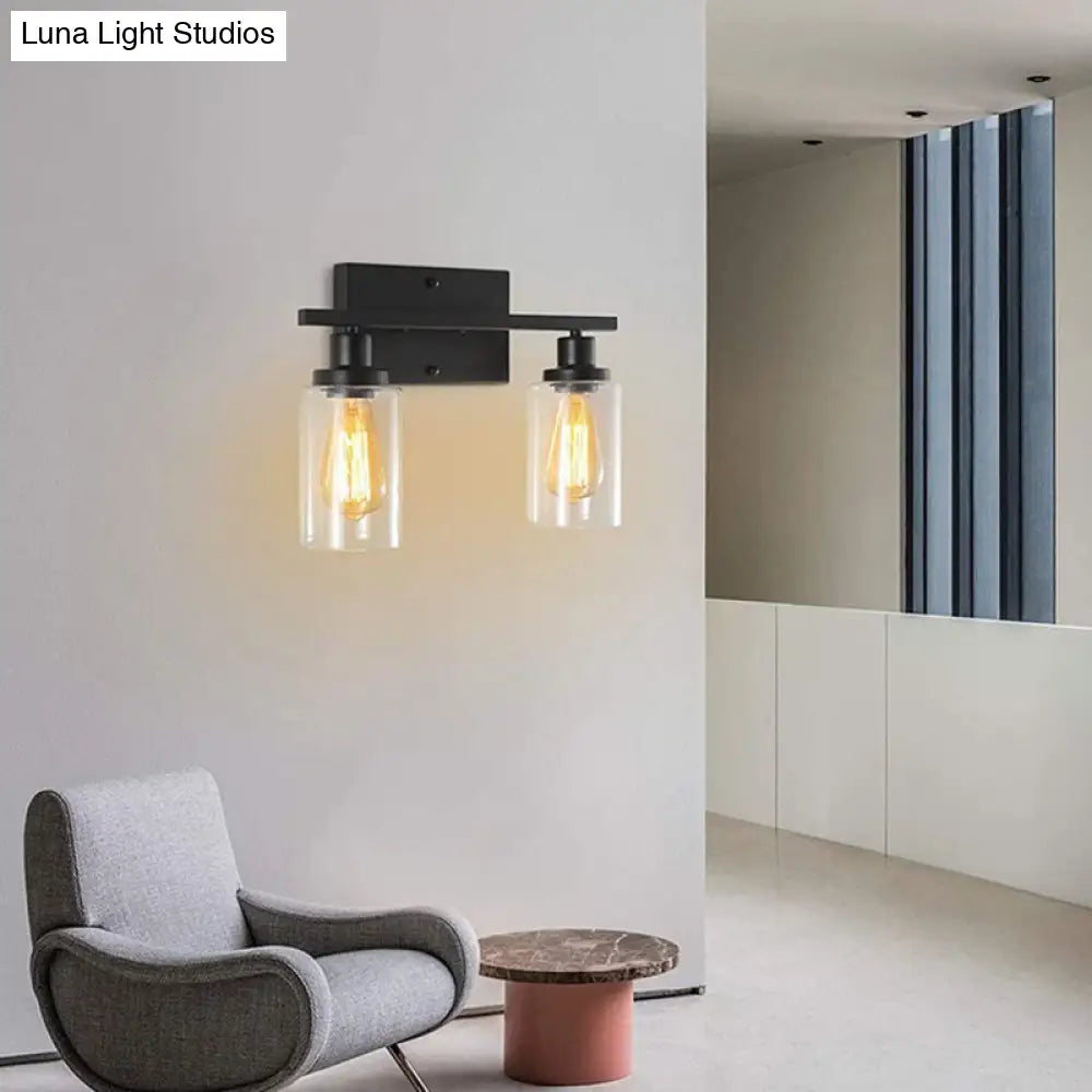 Industrial Style Dual-Head Wall Mounted Vanity Lamp With Pure Glass Shades For Bathrooms