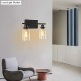 Industrial Style Dual-Head Wall Mounted Vanity Lamp With Pure Glass Shades For Bathrooms