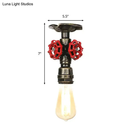 Industrial Style Exposed Bulb Semi Flush Mount Ceiling Light In Antique Bronze/Silver/Brass With