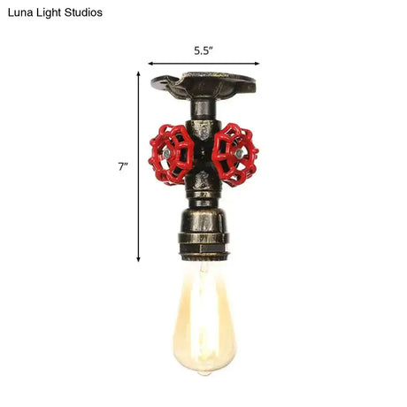 Industrial Style Exposed Bulb Semi Flush Mount Ceiling Light In Antique Bronze/Silver/Brass With