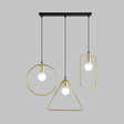 Industrial Style Geometric Hanging Light - Gold Metal Frame Pendant Lighting (3 Lights)