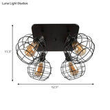 Industrial Style Global Black Metal Semi Flush Mount Ceiling Light With 4/6 Lights - Perfect For