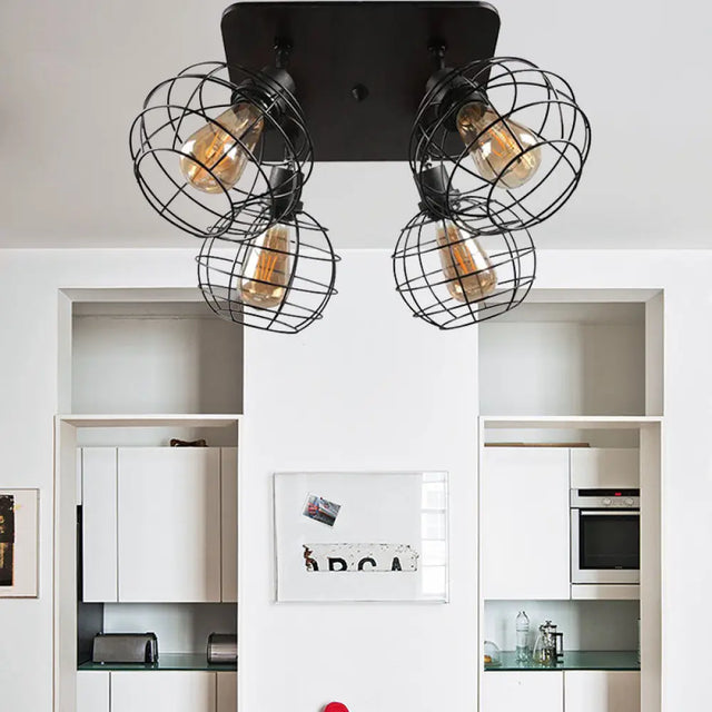 Industrial Style Global Black Metal Semi Flush Mount Ceiling Light With 4/6 Lights - Perfect For
