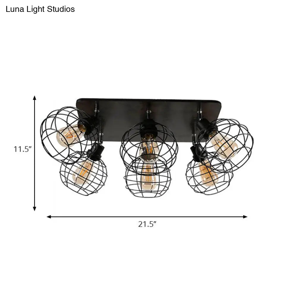 Industrial Style Global Black Metal Semi Flush Mount Ceiling Light With 4/6 Lights - Perfect For