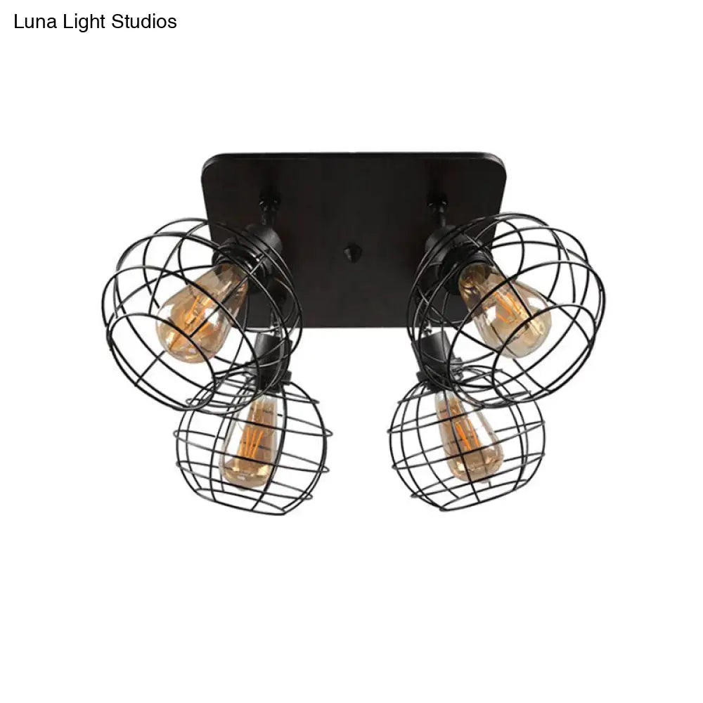 Industrial Style Global Black Metal Semi Flush Mount Ceiling Light With 4/6 Lights - Perfect For