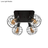 Industrial Style Global Black Metal Semi Flush Mount Ceiling Light With 4/6 Lights - Perfect For