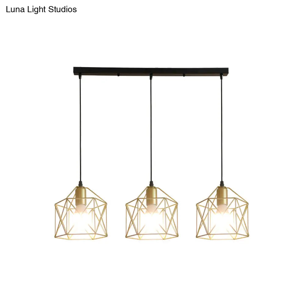 Industrial Style Gold Ceiling Light With Hexagon Cage Shade - Ideal For Restaurants And More!