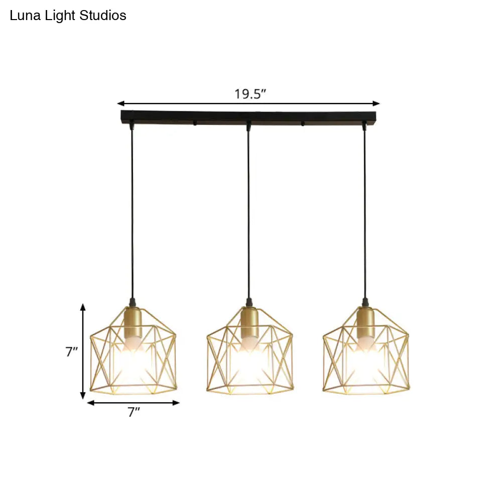 Industrial Style Gold Ceiling Light With Hexagon Cage Shade - Ideal For Restaurants And More!