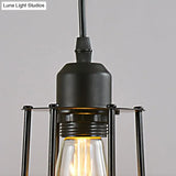 Industrial Style Hanging Ceiling Light With Metal Black Finish Cylinder Shade And Cage
