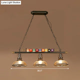 Industrial Style Hanging Light With Metal Black Finish And Billiard Ball Deco