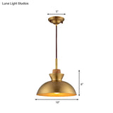 Industrial Style Hanging Light With Metallic Brass Finish - Cone/Dome Shade Ceiling Fixture For