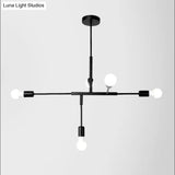 Industrial Style Iron 5-Light Hanging Chandelier With Exposed Bulbs - Black Finish For Living Room