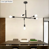 Industrial Style Iron 5-Light Hanging Chandelier With Exposed Bulbs - Black Finish For Living Room