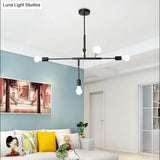 Industrial Style Iron 5-Light Hanging Chandelier With Exposed Bulbs - Black Finish For Living Room