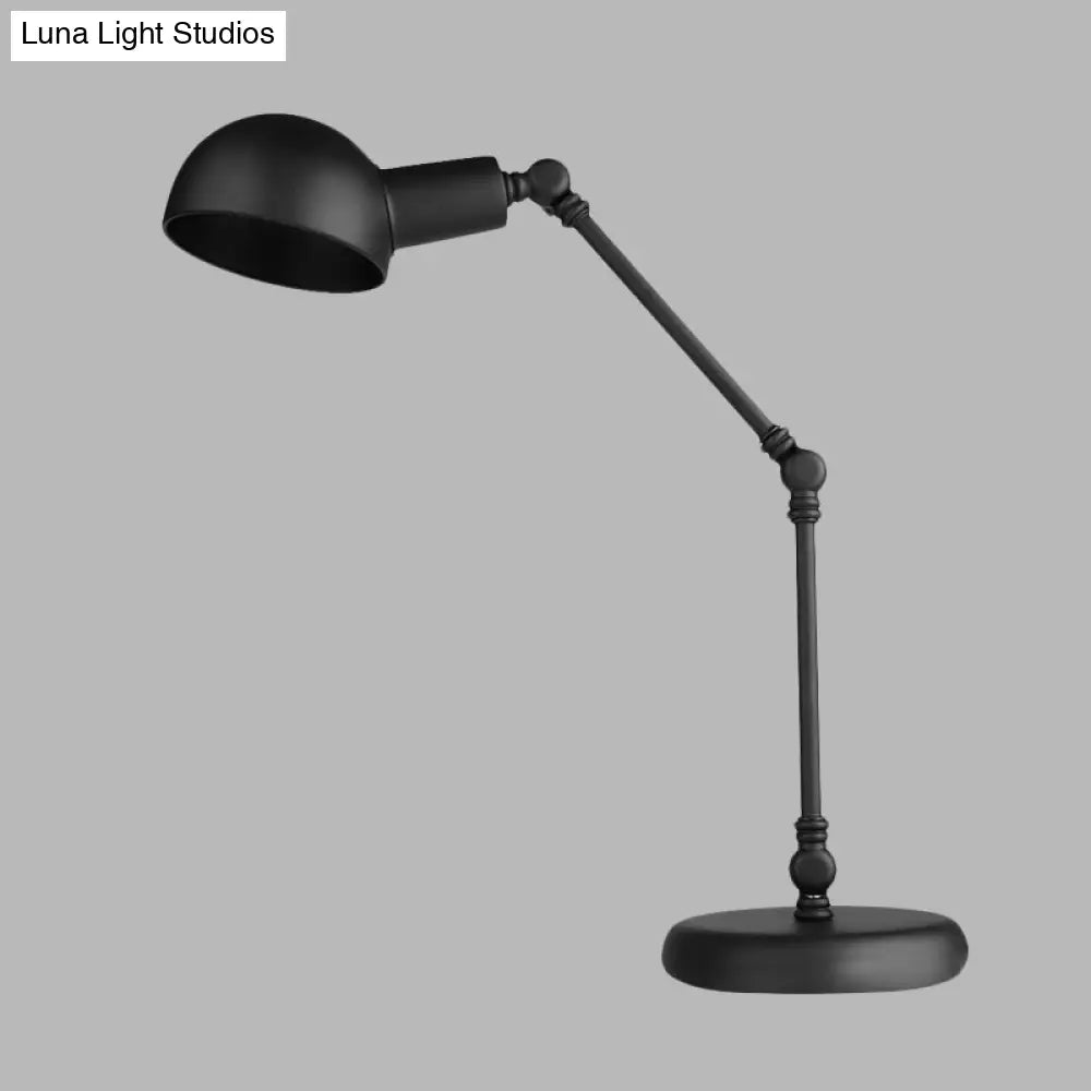 Industrial Style Led Reading Lamp In Black With Swing Arm - Metallic Dome Task Light