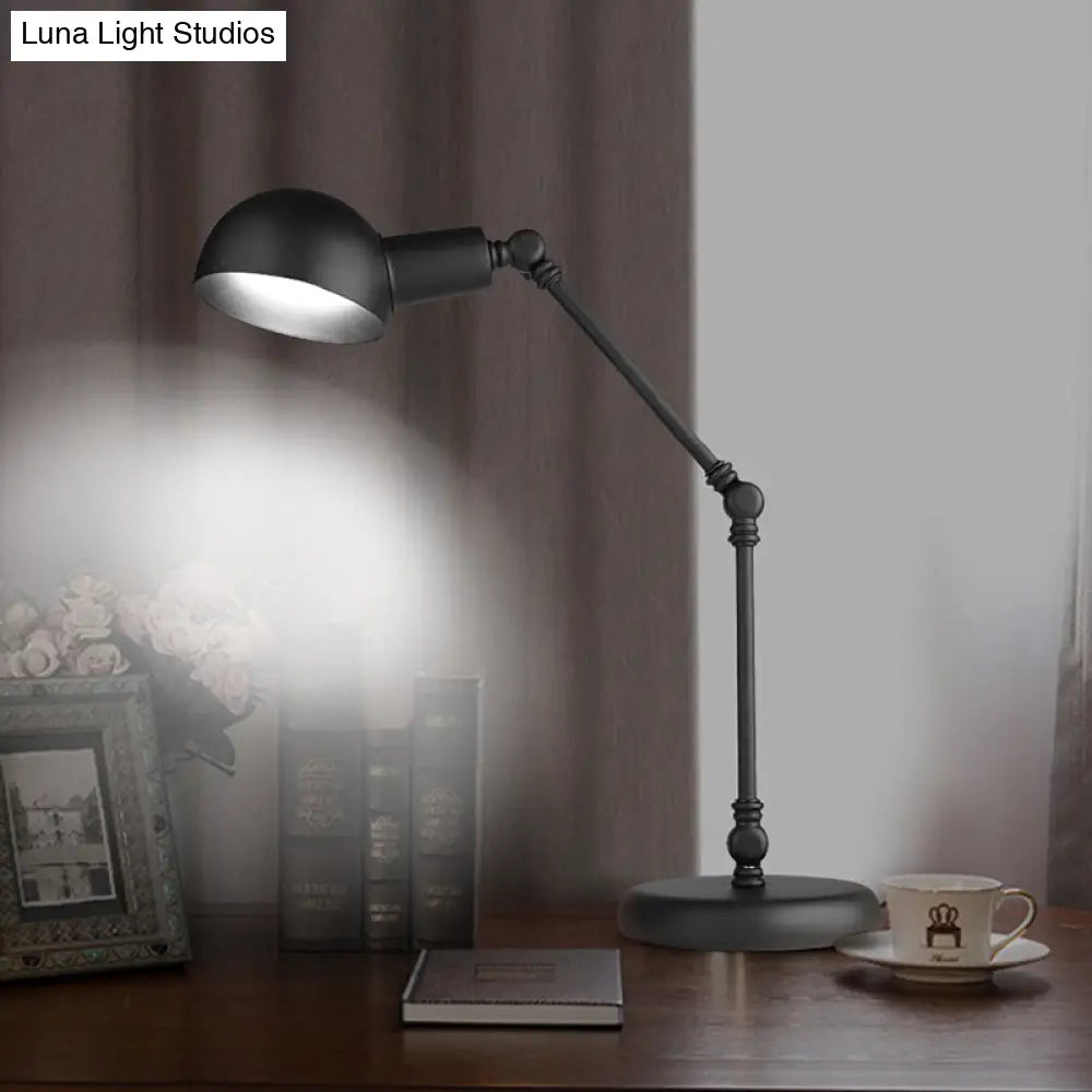 Industrial Style Led Reading Lamp In Black With Swing Arm - Metallic Dome Task Light