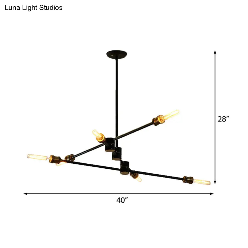 Industrial Style Linear Chandelier Light - 6-Light Metallic Ceiling Fixture in Black for Living Room Black