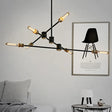 Industrial Style Linear Chandelier Light - 6-Light Metallic Ceiling Fixture in Black for Living Room Black