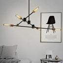Industrial Style Linear Chandelier Light - 6-Light Metallic Ceiling Fixture in Black for Living Room Black