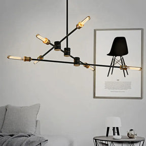 Industrial Style Linear Chandelier Light - 6-Light Metallic Ceiling Fixture in Black for Living Room Black