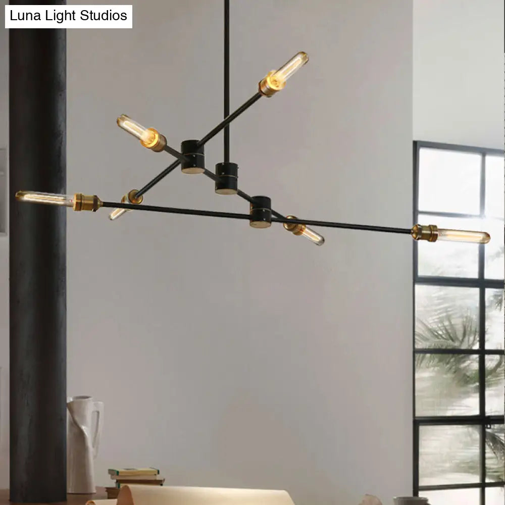 Industrial Style Linear Chandelier Light - 6-Light Metallic Ceiling Fixture in Black for Living Room Black