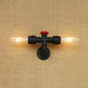Industrial Style Matte Black Water Pipe Wall Light With 2 Bulbs - Bedroom Lighting