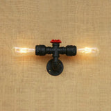 Industrial Style Matte Black Water Pipe Wall Light With 2 Bulbs - Bedroom Lighting